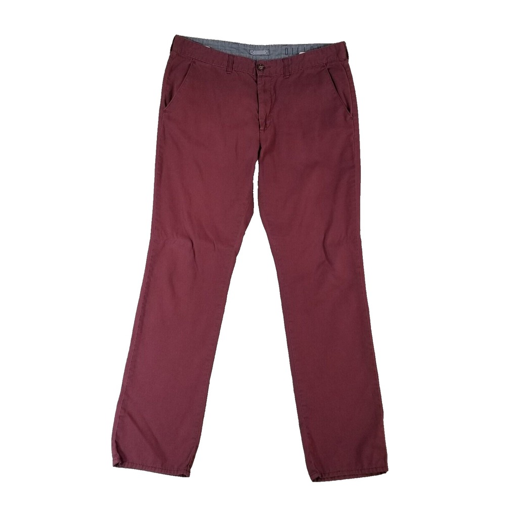 Bullhead Chino Pants Men 34x32 Maroon Dillon Skinny Straight Cotton Twill Casual
